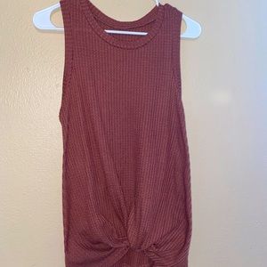 Waffle-Knit Sleeveless Top w/ Faux Knot